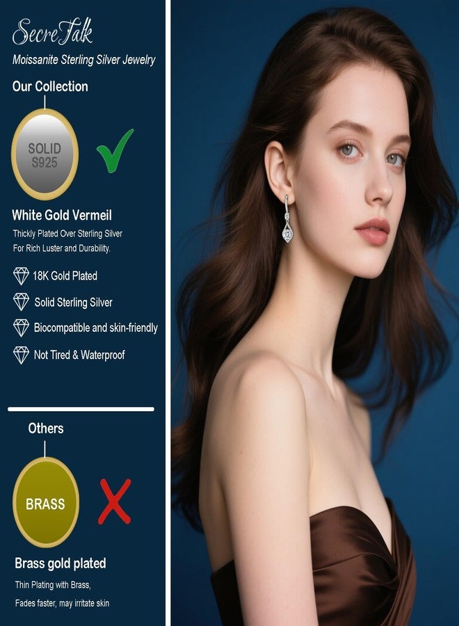 SecreTalk أقراط متدلية من المويسانايت عيار 2-4 قيراط، بتصميم دمعة حورية البحر، لون D، قطع مثالي، أقراط من الفضة الإسترليني عيار 925 للنساء مع شهادة أصالة (2 قيراط) - Image 4